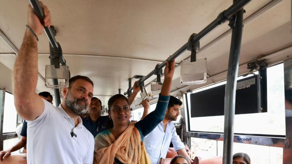 Karnataka Elections: Rahul Gandhi Rides In A Bus In Bengaluru